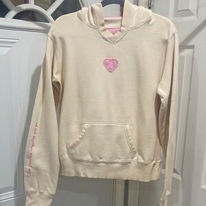 Life Is Good Cream Hoodie with Pink Heart